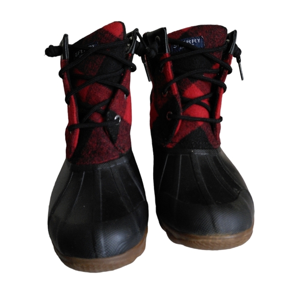 Sperry Size 6 Waterproof Wool Blend Buffalo Check Plaid Zip Laceup Duck Boots - Picture 5 of 13